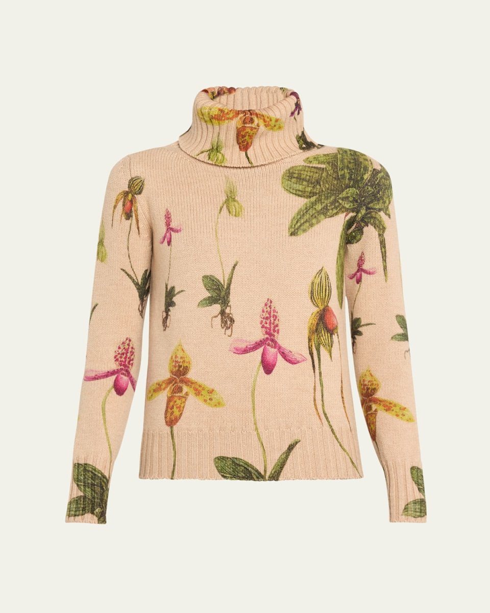 Printed Orchid Turtleneck Wool Sweat